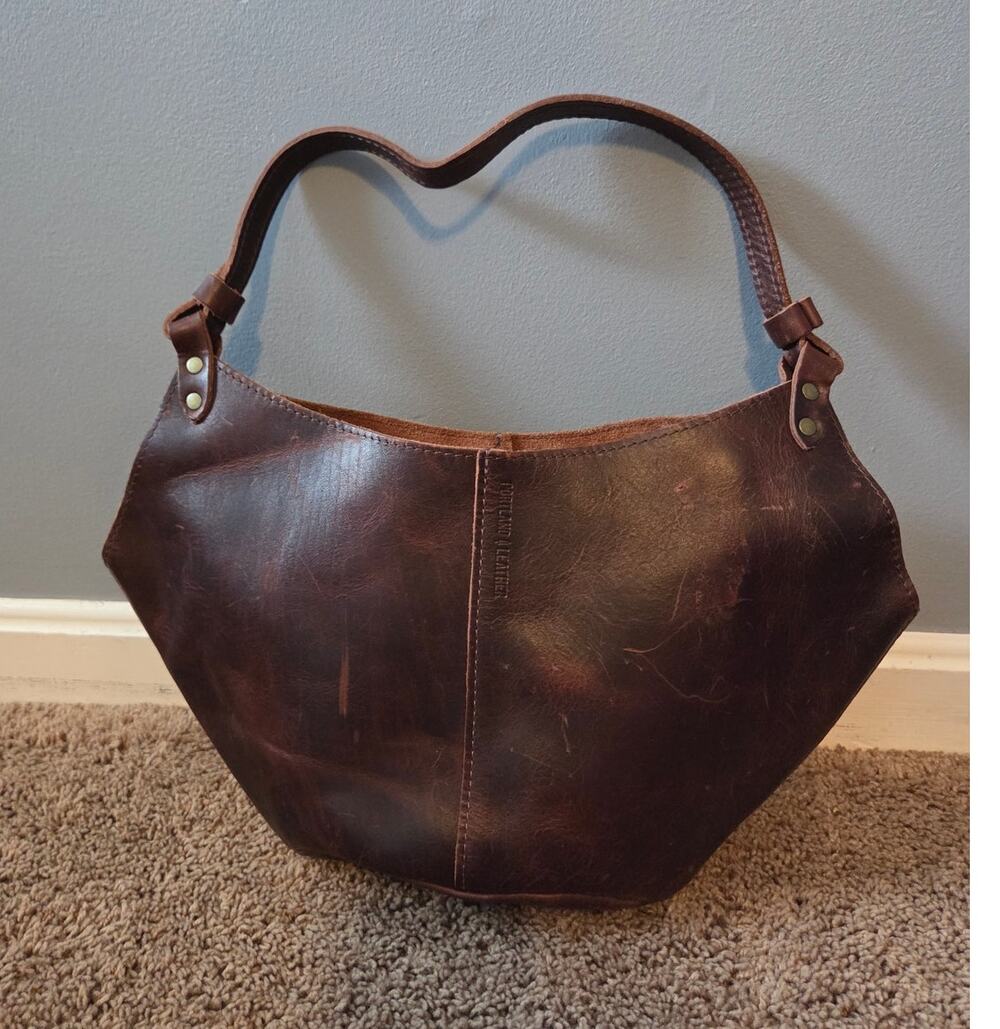 Portland Leather kangaroo shoulder bag smooth leather hobo purse retired brown